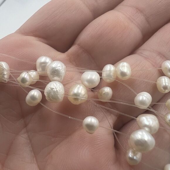 Vtg Crown Trifari Necklace Floating Pearls Illusion Real Pearls Wedding Multi - Picture 2 of 8